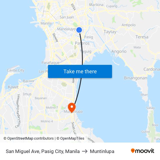 San Miguel Ave, Pasig City, Manila to Muntinlupa map
