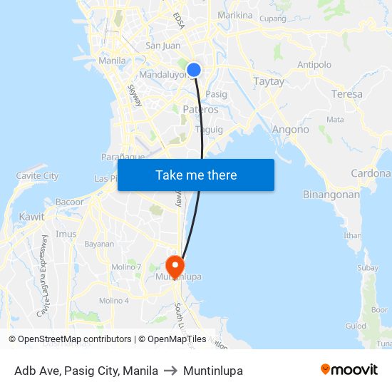 Adb Ave, Pasig City, Manila to Muntinlupa map