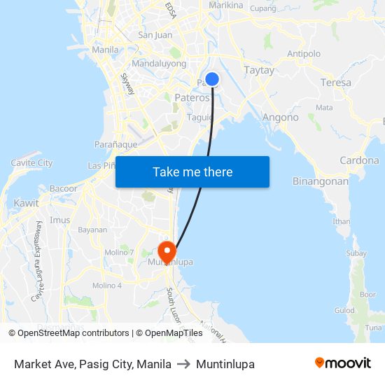 Market Ave, Pasig City, Manila to Muntinlupa map