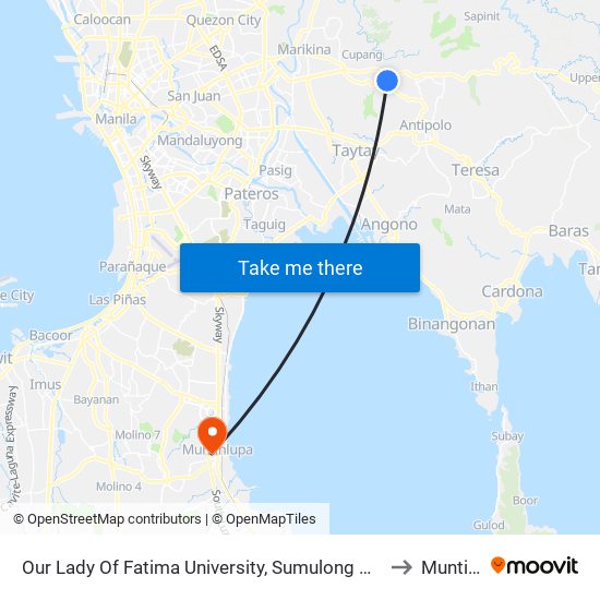 Our Lady Of Fatima University, Sumulong Hwy, Antipolo City, Manila to Muntinlupa map