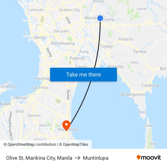 Olive St, Marikina City, Manila to Muntinlupa map