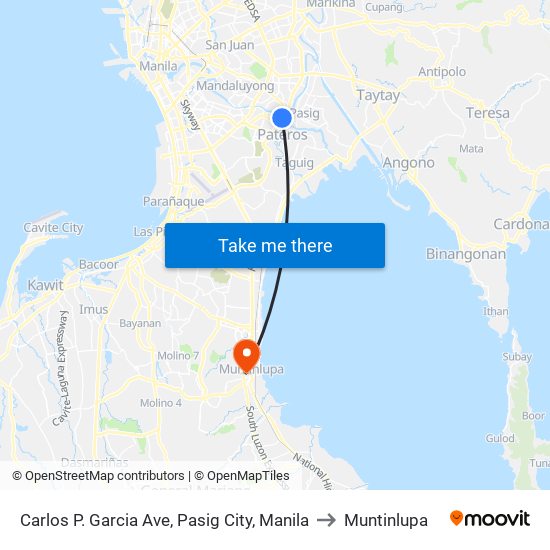 Carlos P. Garcia Ave, Pasig City, Manila to Muntinlupa map