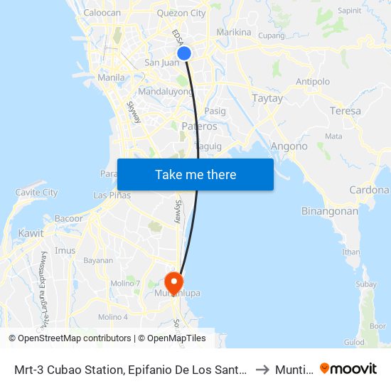 Mrt-3 Cubao Station, Epifanio De Los Santos Av, Quezon City, Manila to Muntinlupa map