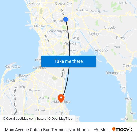 Main Avenue Cubao Bus Terminal Northbound, Edsa, Epifanio De Los Santos Av, Quezon City, Manila to Muntinlupa map