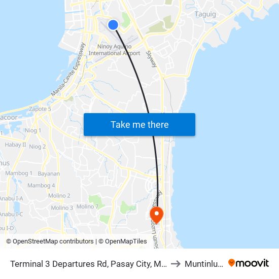 Terminal 3 Departures Rd, Pasay City, Manila to Muntinlupa map