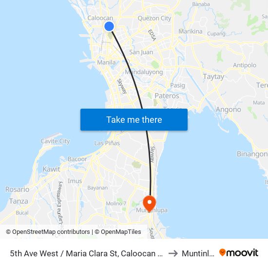 5th Ave West / Maria Clara St, Caloocan City, Manila to Muntinlupa map