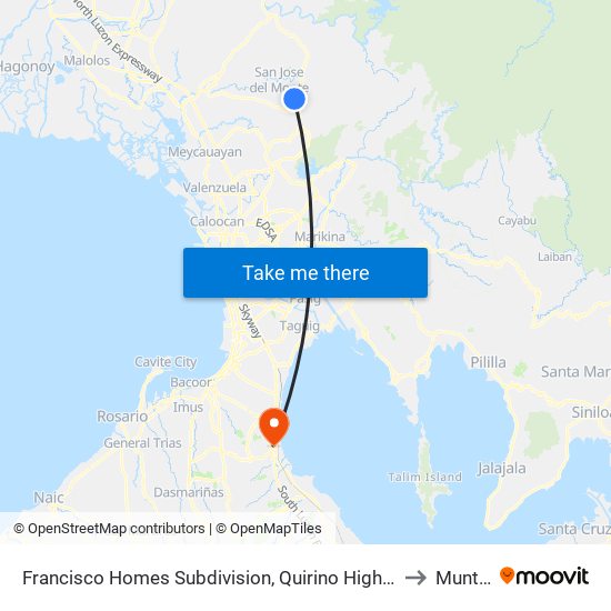 Francisco Homes Subdivision, Quirino Highway, City Of San Jose Del Monte to Muntinlupa map