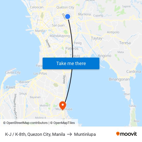 K-J / K-8th, Quezon City, Manila to Muntinlupa map