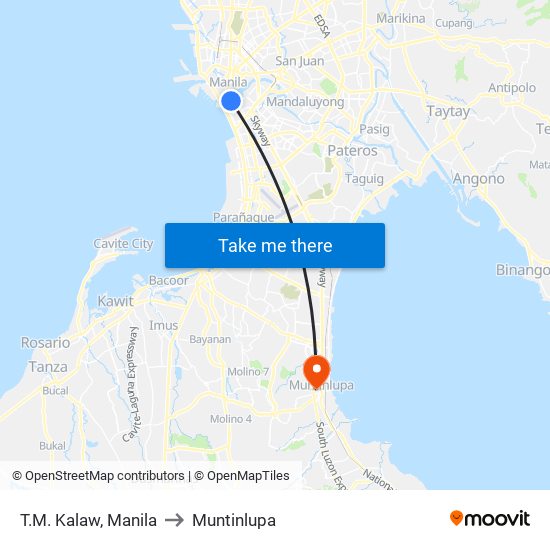 T.M. Kalaw, Manila to Muntinlupa map