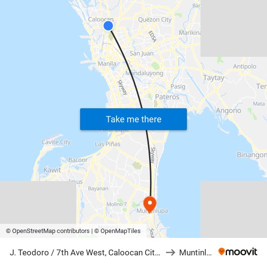 J. Teodoro / 7th Ave West, Caloocan City, Manila to Muntinlupa map