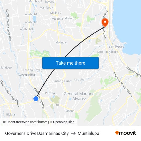 Governer's Drive,Dasmarinas City to Muntinlupa map