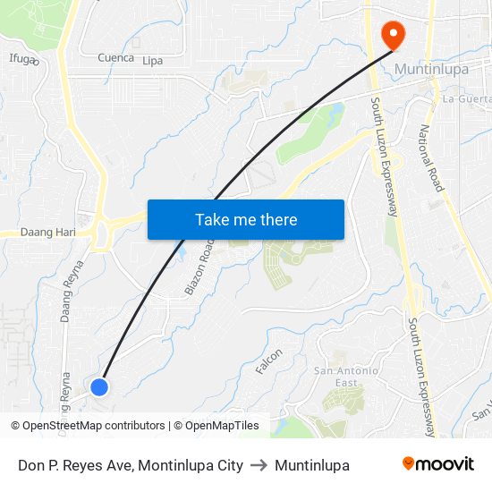 Don P. Reyes Ave, Montinlupa City to Muntinlupa map