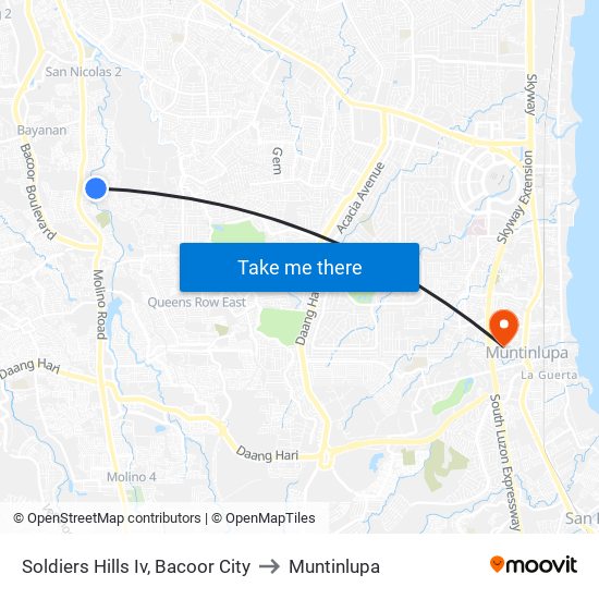 Soldiers Hills Iv, Bacoor City to Muntinlupa map