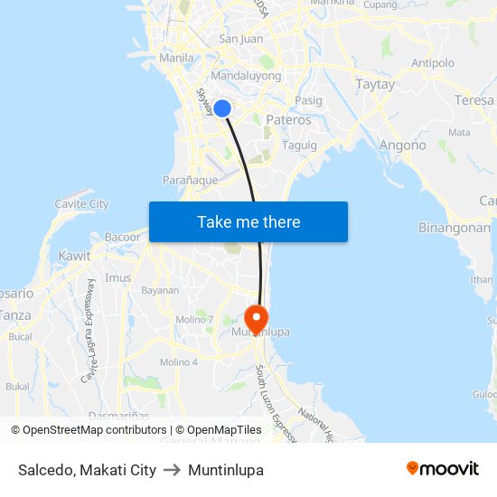 Salcedo, Makati City to Muntinlupa map