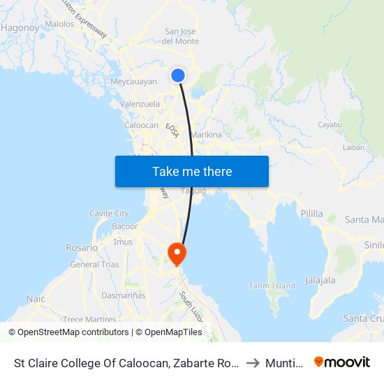 St Claire College Of Caloocan, Zabarte Road, Caloocan City to Muntinlupa map
