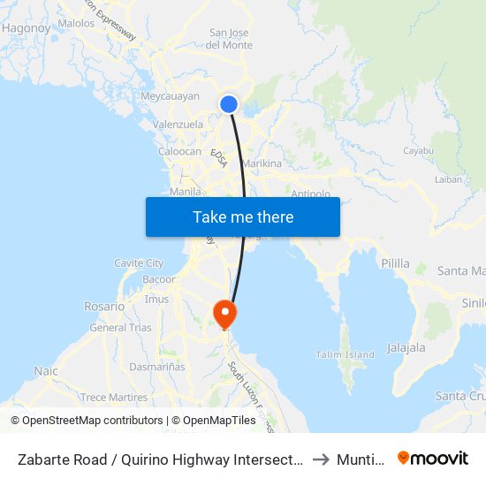 Zabarte Road / Quirino Highway Intersection, Caloocan City to Muntinlupa map