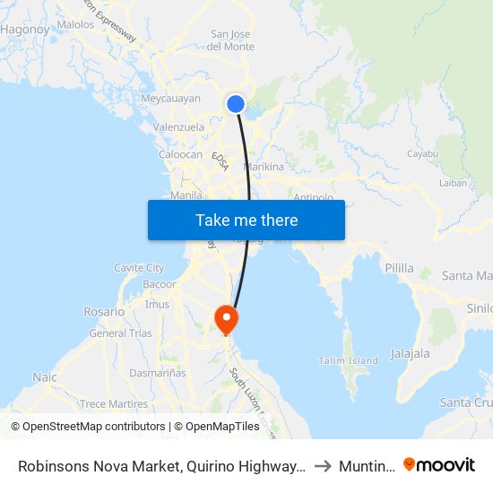 Robinsons Nova Market, Quirino Highway, Caloocan City to Muntinlupa map