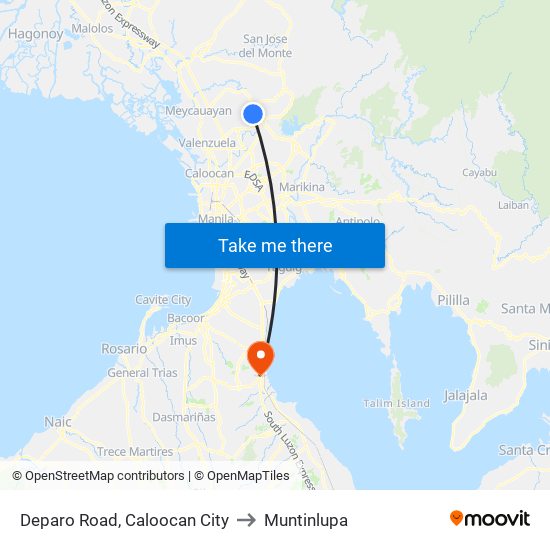 Deparo Road, Caloocan City to Muntinlupa map