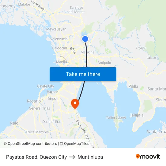 Payatas Road, Quezon City to Muntinlupa map
