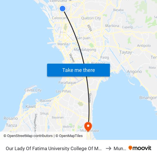 Our Lady Of Fatima University College Of Medicine, Macarthur Highway, Valenzuela City to Muntinlupa map