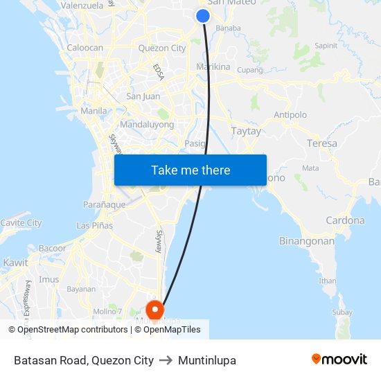 Batasan Road, Quezon City to Muntinlupa map