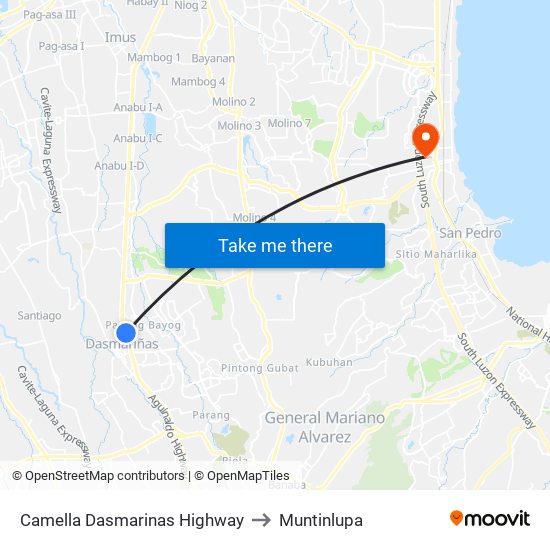 Camella Dasmarinas Highway to Muntinlupa map