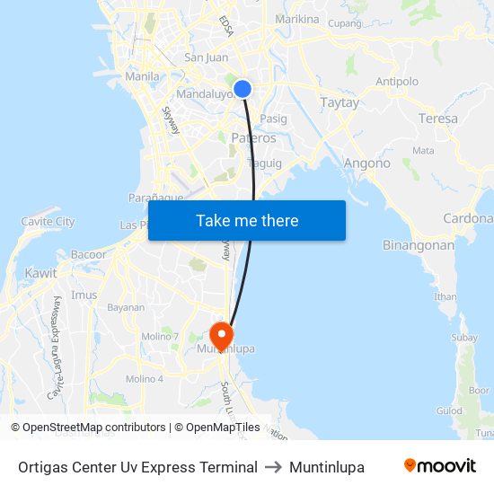 Ortigas Center Uv Express Terminal to Muntinlupa map