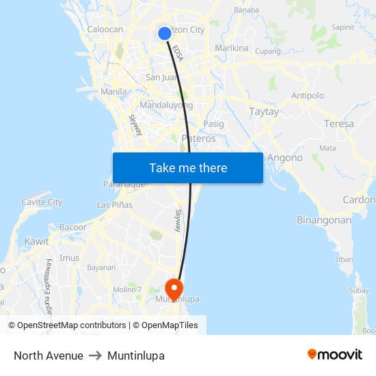 North Avenue to Muntinlupa map