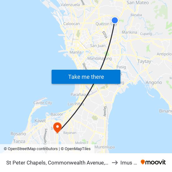 St Peter Chapels, Commonwealth Avenue, Quezon City to Imus City map