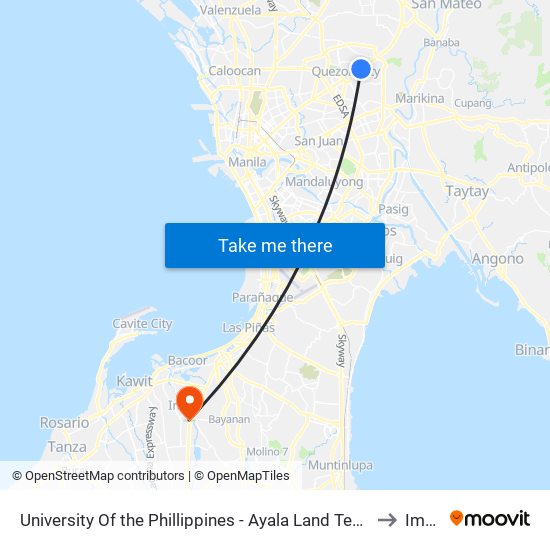 University Of the Phillippines - Ayala Land Technohub, Commonwealth Avenue, Quezon City to Imus City map