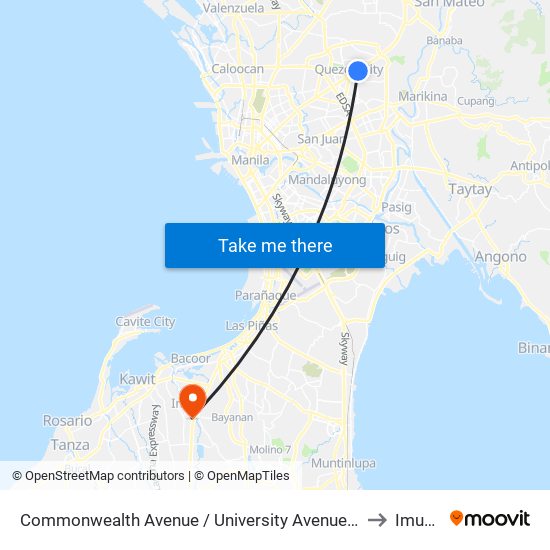 Commonwealth Avenue / University Avenue Intersection, Quezon City to Imus City map