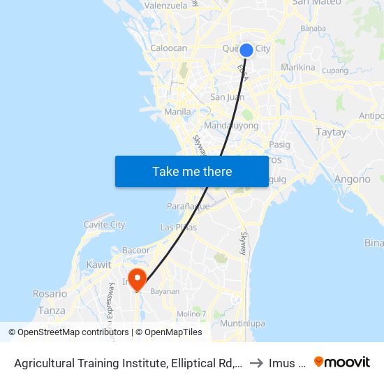 Agricultural Training Institute, Elliptical Rd, Quezon City to Imus City map