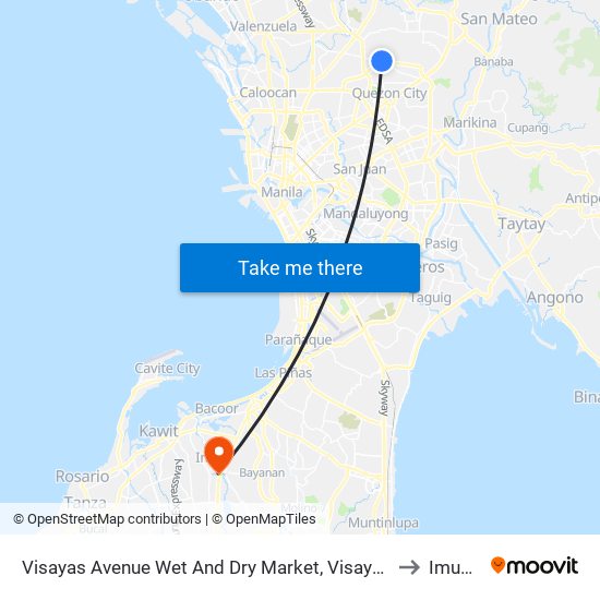 Visayas Avenue Wet And Dry Market, Visayas Avenue Quezon City to Imus City map