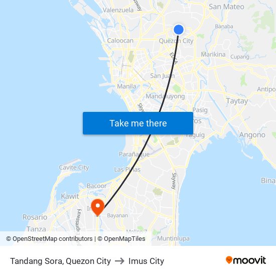 Tandang Sora, Quezon City to Imus City map