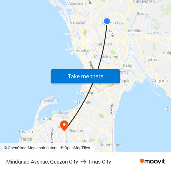 Mindanao Avenue, Quezon City to Imus City map
