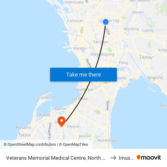 Veterans Memorial Medical Centre, North Avenue, Quezon City to Imus City map