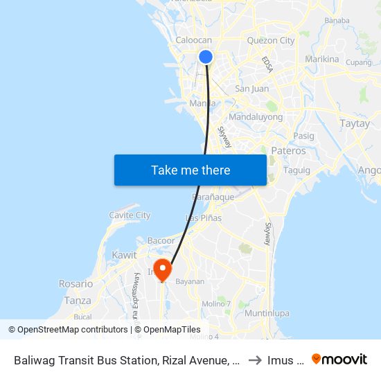 Baliwag Transit Bus Station, Rizal Avenue, Caloocan City to Imus City map