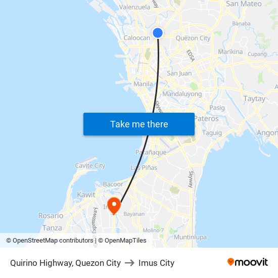 Quirino Highway, Quezon City to Imus City map