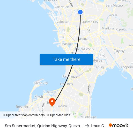 Sm Supermarket, Quirino Highway, Quezon City to Imus City map