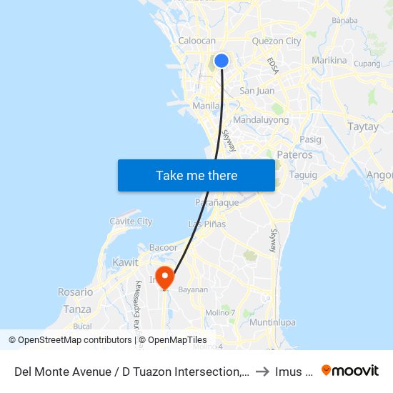Del Monte Avenue / D Tuazon Intersection, Quezon City to Imus City map