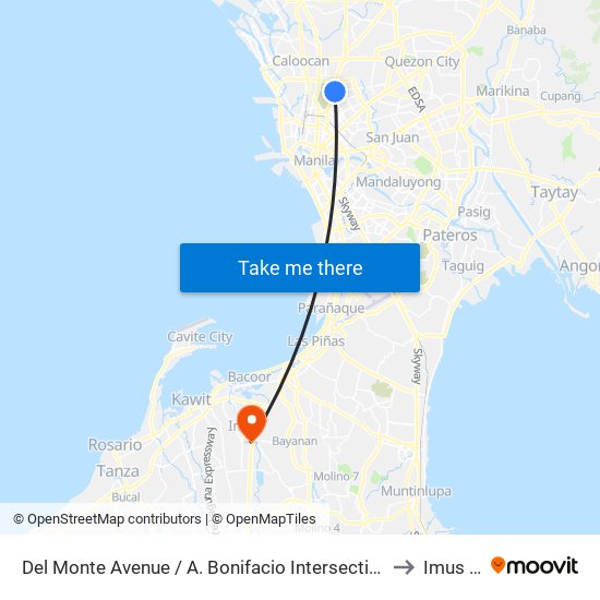 Del Monte Avenue / A. Bonifacio Intersection, Quezon City to Imus City map
