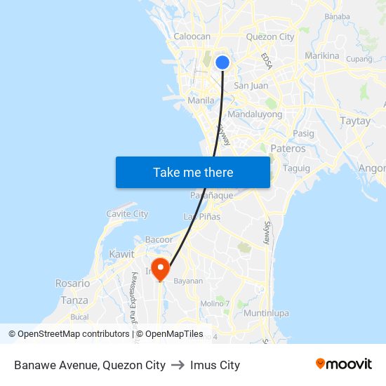 Banawe Avenue, Quezon City to Imus City map