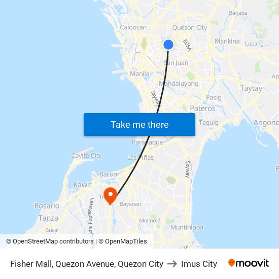 Fisher Mall, Quezon Avenue, Quezon City to Imus City map
