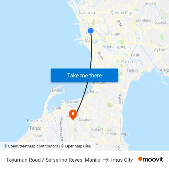 Tayuman Road / Serverino Reyes, Manila to Imus City map