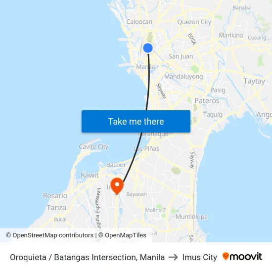 Oroquieta / Batangas Intersection, Manila to Imus City map