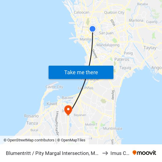 Blumentritt / Pity Margal Intersection, Manila to Imus City map