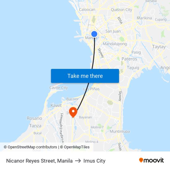 Nicanor Reyes Street, Manila to Imus City map