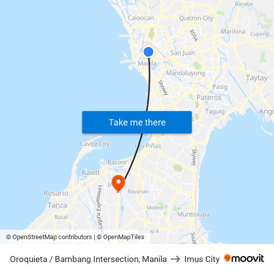 Oroquieta / Bambang Intersection, Manila to Imus City map