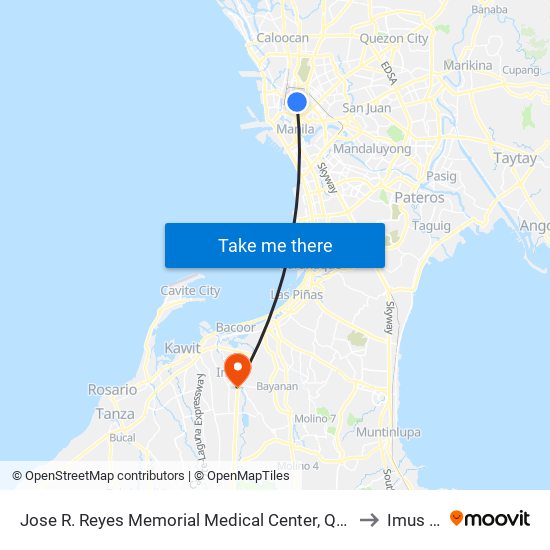 Jose R. Reyes Memorial Medical Center, Quiricada, Manila to Imus City map