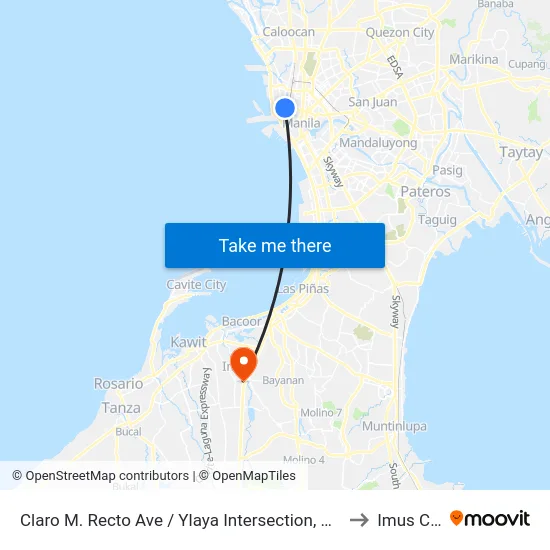 Claro M. Recto Ave / Ylaya Intersection, Manila to Imus City map